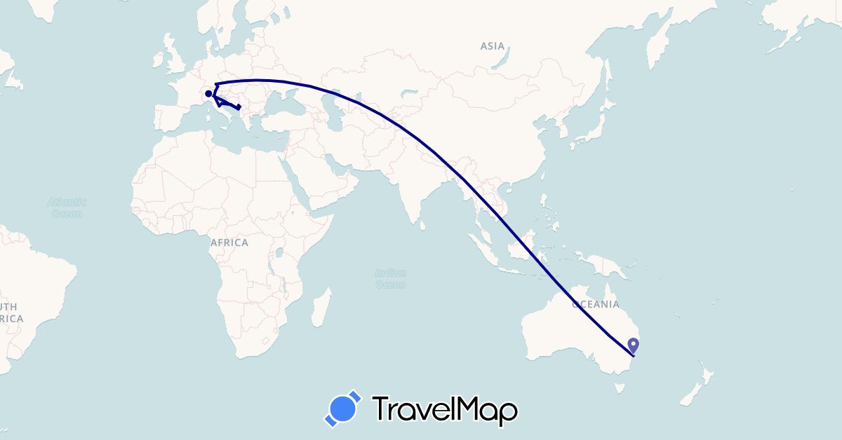 TravelMap itinerary: driving in Austria, Australia, Germany, Croatia, Italy, Montenegro (Europe, Oceania)